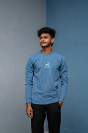 Full Sleeve Round Neck Printed Tshirt - LUCKY TO MEET YOU-Sky Blue-T-Shirt-7 Man